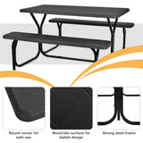NNECW Picnic Table and Bench Set with Metal Frame and All Weather-resistant Surface for Backyard-Black