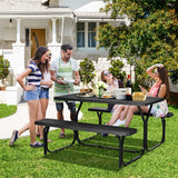 NNECW Picnic Table and Bench Set with Metal Frame and All Weather-resistant Surface for Backyard-Black