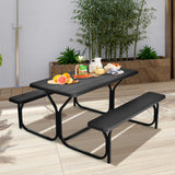 NNECW Picnic Table and Bench Set with Metal Frame and All Weather-resistant Surface for Backyard-Black