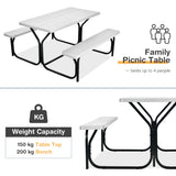NNECW Picnic Table and Bench Set with Metal Frame and All Weather-resistant Surface for Backyard-White