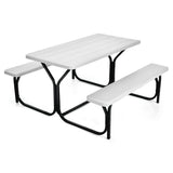 NNECW Picnic Table and Bench Set with Metal Frame and All Weather-resistant Surface for Backyard-White