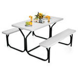 NNECW Picnic Table and Bench Set with Metal Frame and All Weather-resistant Surface for Backyard-White