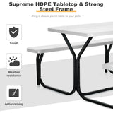 NNECW Picnic Table and Bench Set with Metal Frame and All Weather-resistant Surface for Backyard-White
