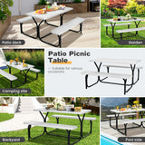 NNECW Picnic Table and Bench Set with Metal Frame and All Weather-resistant Surface for Backyard-White