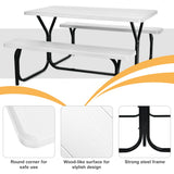 NNECW Picnic Table and Bench Set with Metal Frame and All Weather-resistant Surface for Backyard-White
