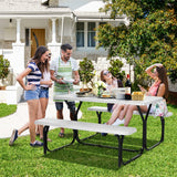 NNECW Picnic Table and Bench Set with Metal Frame and All Weather-resistant Surface for Backyard-White