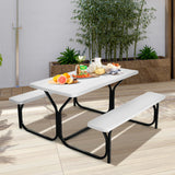NNECW Picnic Table and Bench Set with Metal Frame and All Weather-resistant Surface for Backyard-White