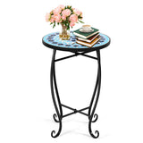 NNECW Patio Round Mosaic Side Table for Indoor & Outdoor
