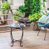 NNECW Patio Round Mosaic Side Table for Indoor & Outdoor