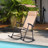 NNECW Folding Zero Gravity Lounge Chair with Shade Canopy for Beach-Beige