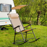NNECW Folding Zero Gravity Lounge Chair with Shade Canopy for Beach-Beige