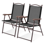 NNECW Set of 2 Patio Folding Chairs with Armrests for Garden Black