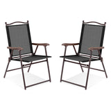 NNECW Set of 2 Patio Folding Chairs with Armrests for Garden Black