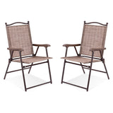 NNECW Set of 2 Patio Folding Chairs with Armrests for Garden Brown