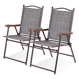 NNECW Set of 2 Patio Folding Chairs with Armrests for Garden Gray