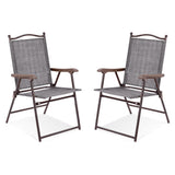 NNECW Set of 2 Patio Folding Chairs with Armrests for Garden Gray