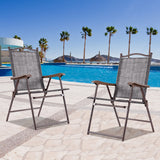 NNECW Set of 2 Patio Folding Chairs with Armrests for Garden Gray