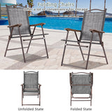 NNECW Set of 2 Patio Folding Chairs with Armrests for Garden Gray