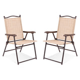 NNECW Set of 2 Patio Folding Chairs with Armrests for Garden Black Yellow