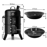 NNECW 3-in-1 Charcoal BBQ Smoker with Thermometer for Outdoor