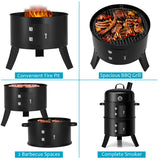NNECW 3-in-1 Charcoal BBQ Smoker with Thermometer for Outdoor
