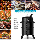 NNECW 3-in-1 Charcoal BBQ Smoker with Thermometer for Outdoor