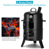 NNECW 3-in-1 Charcoal BBQ Smoker with Thermometer for Outdoor