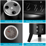 NNECW 3-in-1 Charcoal BBQ Smoker with Thermometer for Outdoor