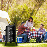 NNECW 3-in-1 Charcoal BBQ Smoker with Thermometer for Outdoor