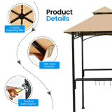 NNECW BBQ Grill Gazebo with Double-Tier Vented Top for Patio &amp Garden &amp Beach-Brown