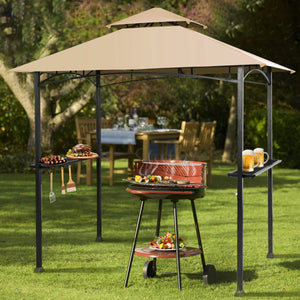 NNECW BBQ Grill Gazebo with Double-Tier Vented Top for Patio &amp Garden &amp Beach-Brown