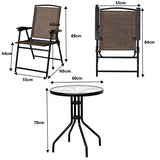 NNECW 3 Piece Patio Bistro Set Round Table and 2 Folding Chairs for Home Yard Deck