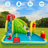 NNECW Inflatable Water Slide with Climbing Wall and Water Gun for Indoor/Outdoor Play without Blower