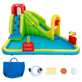 NNECW Inflatable Water Slide with Climbing Wall and Water Gun for Indoor/Outdoor Play without Blower