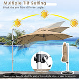 NNECW Round Cantilever Umbrella with Heavy-Duty Aluminum Pole for Garden-Beige