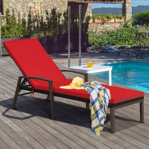 NNECW Outdoor Reclining Chaise with Adjustable Backrest for Garden Red