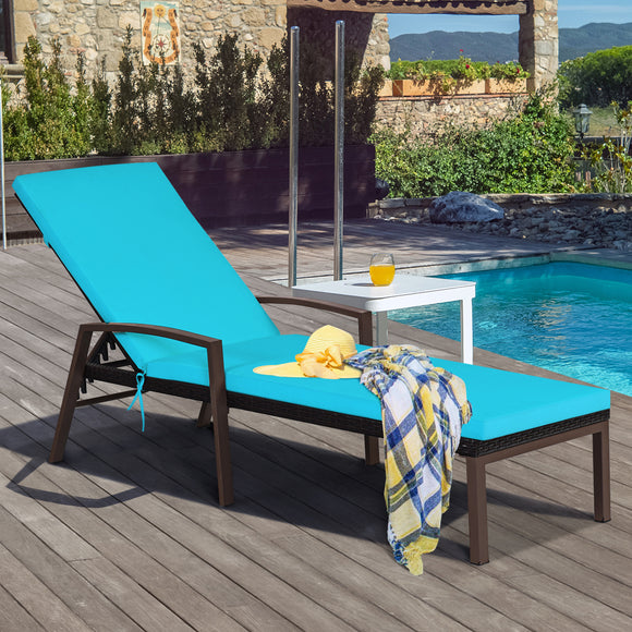 NNECW Outdoor Reclining Chaise with Adjustable Backrest for Garden Turquoise