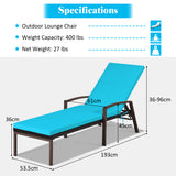 NNECW Outdoor Reclining Chaise with Adjustable Backrest for Garden Turquoise