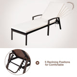 NNECW Outdoor Reclining Chaise with Adjustable Backrest for Garden White