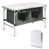 NNECW Portable Outdoor Aluminum Picnic Table with Zippered Storage Organizer for BBQ/Party