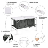 NNECW Portable Outdoor Aluminum Picnic Table with Zippered Storage Organizer for BBQ/Party