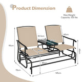 NNECW 2 Person Mesh Fabric Glider Chair with Center Table for Outdoor-Beige