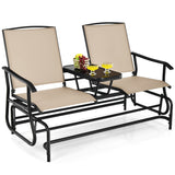 NNECW 2 Person Mesh Fabric Glider Chair with Center Table for Outdoor-Beige