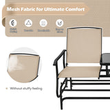 NNECW 2 Person Mesh Fabric Glider Chair with Center Table for Outdoor-Beige