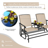 NNECW 2 Person Mesh Fabric Glider Chair with Center Table for Outdoor-Beige