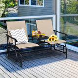 NNECW 2 Person Mesh Fabric Glider Chair with Center Table for Outdoor-Beige