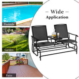 NNECW 2 Person Mesh Fabric Glider Chair with Center Table for Outdoor-Black