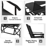NNECW 2 Person Mesh Fabric Glider Chair with Center Table for Outdoor-Black