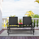 NNECW 2 Person Mesh Fabric Glider Chair with Center Table for Outdoor-Black