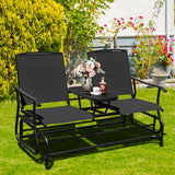 NNECW 2 Person Mesh Fabric Glider Chair with Center Table for Outdoor-Black